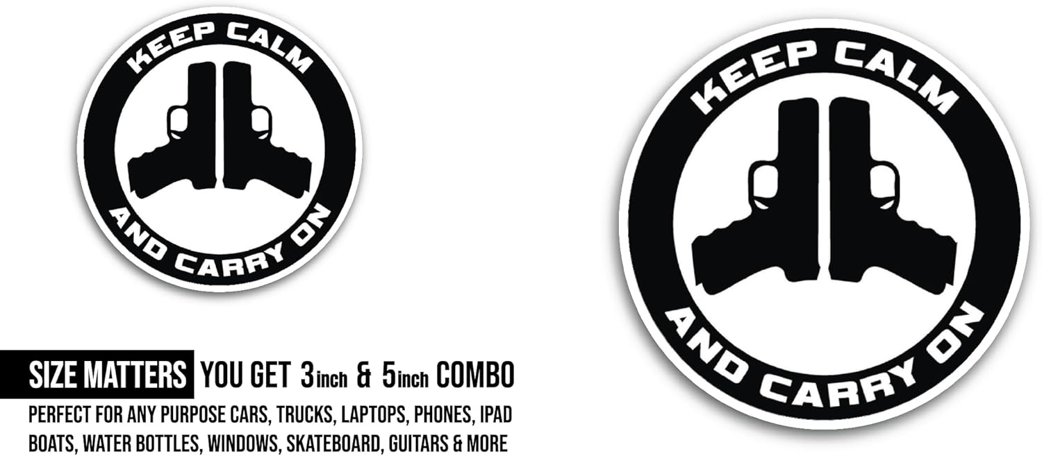2 (Pieces) 3" and 5" Keep Calm Text Sticker, Waterproof Vinyl Decals for Many Purpose Like Cars, Trucks, Laptops, Phones, Windows and More