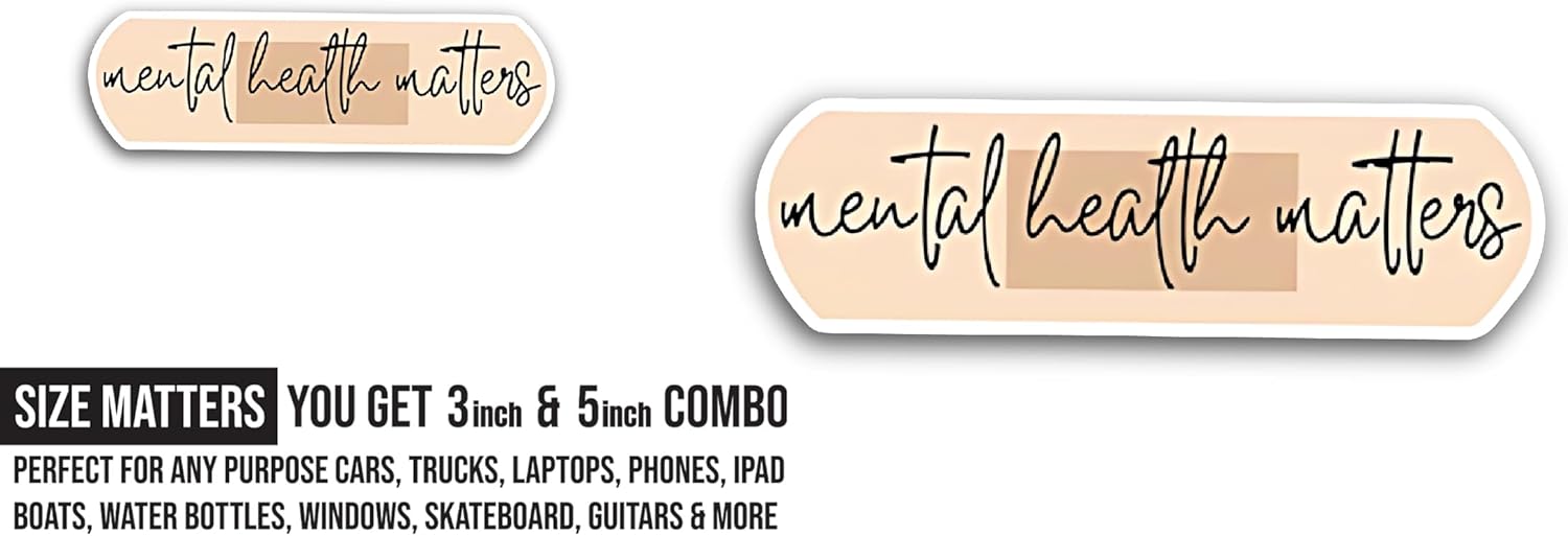 2 (Pieces) 3" and 5" Mental Health Matters Text Design Sticker, Waterproof Vinyl Decals for Many Purpose Like Cars, Trucks, Laptops, Phones, Windows and More