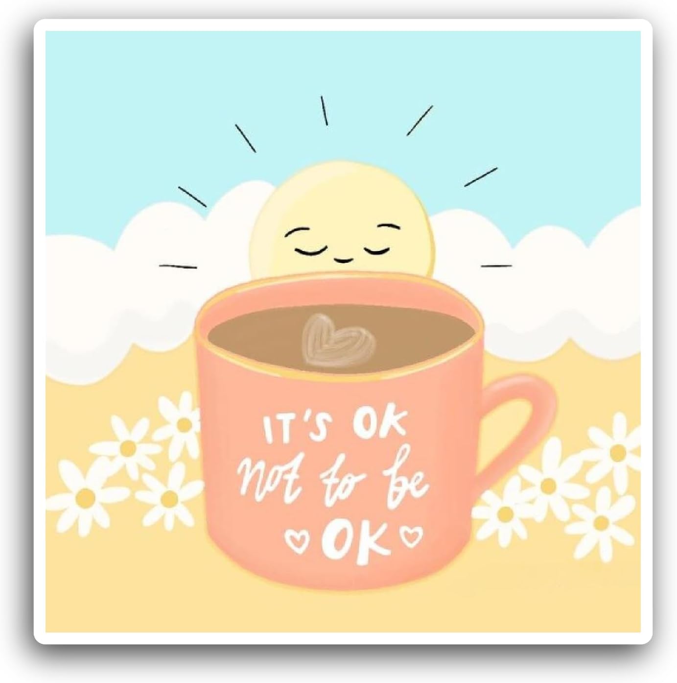 2 (Pieces) 3" and 5" Tea Cup with Sun Sticker, Waterproof Vinyl Decals for Many Purpose Like Cars, Trucks, Laptops, Phones, Windows and More