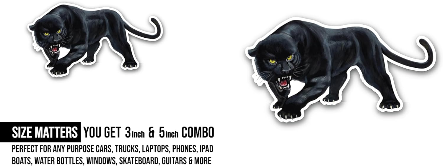 2 (Pieces) 3" and 5" Black Panther Sticker, Waterproof Vinyl Decals for Many Purpose Like Cars, Trucks, Laptops, Phones, Windows and More