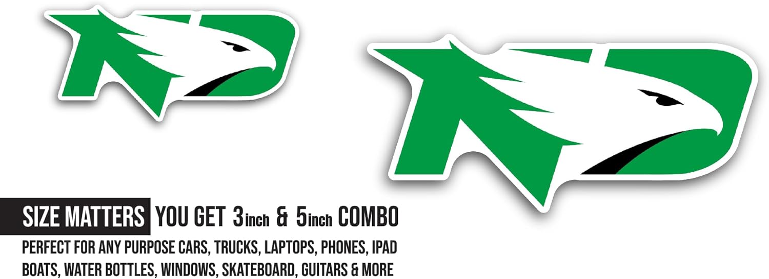 2 (Pieces) 3" and 5" North Dak0ta Fighting Hawks Sticker, Waterproof Vinyl Decals for Many Purpose Like Cars, Trucks, Laptops, Phones, Windows and More