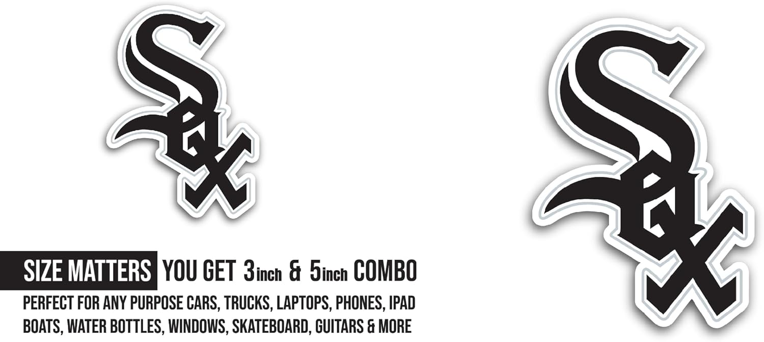 2 (Pieces) 3" and 5" Wh1te S0x Baseball Logo Sticker, Waterproof Vinyl Decals for Many Purpose Like Cars, Trucks, Laptops, Phones, Windows and More