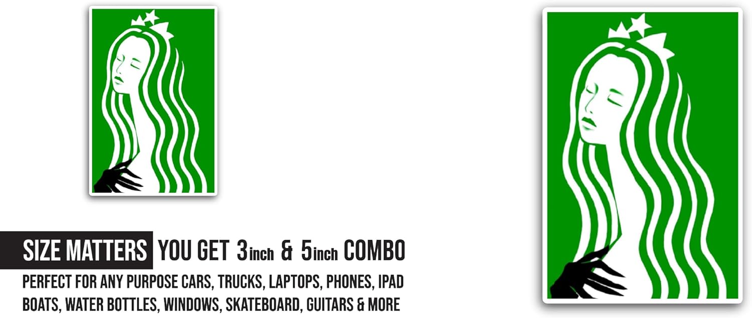 2 (Pieces) 3" and 5" Green St@rbucks Logo Sticker, Waterproof Vinyl Decals for Many Purpose Like Cars, Trucks, Laptops, Phones, Windows and More
