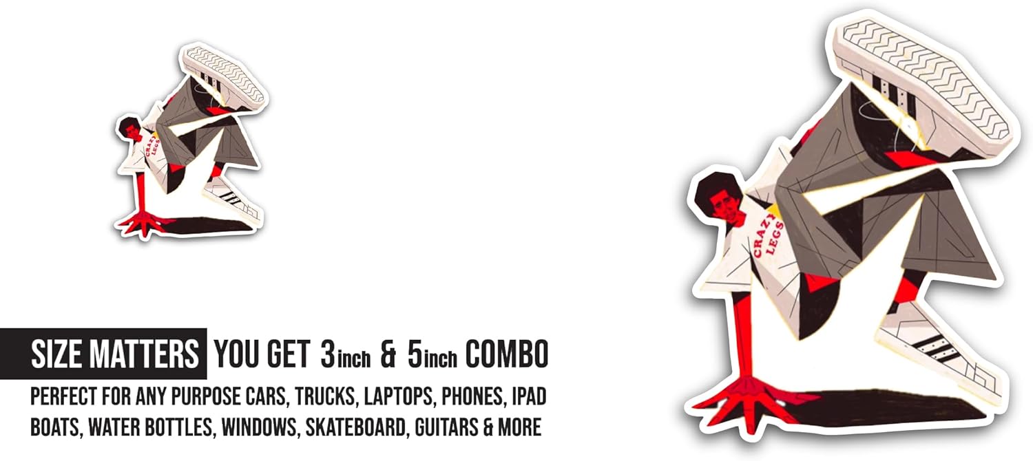 2 (Pieces) 3" and 5" Cartoon Crazy Legs Sticker, Waterproof Vinyl Decals for Many Purpose Like Cars, Trucks, Laptops, Phones, Windows and More