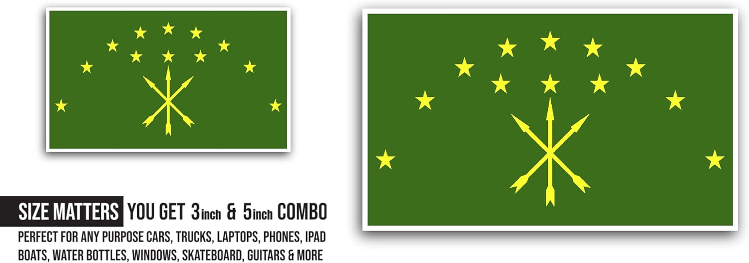 2 (Pieces) 3" and 5" Adygea Flag Sticker, Waterproof Vinyl Decals for Many Purpose Like Cars, Trucks, Laptops, Phones, Windows and More