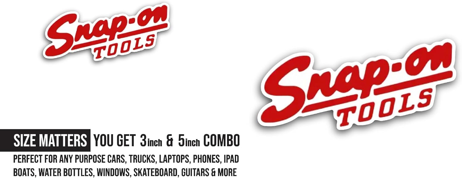 2 (Pieces) 3" and 5" Snap On Tools Sticker, Waterproof Vinyl Decals for Many Purpose Like Cars, Trucks, Laptops, Phones, Windows and More