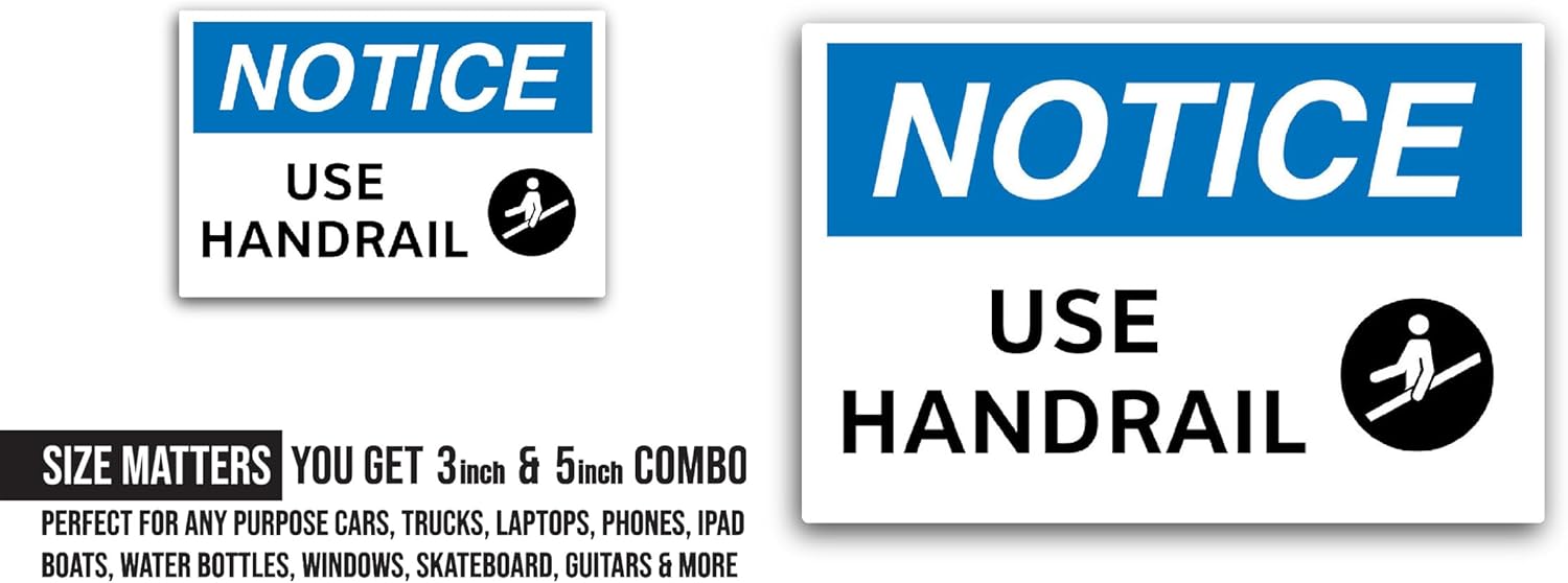 2 (Pieces) 3" and 5" Notice Use Handrail Sticker, Waterproof Vinyl Decals for Many Purpose Like Cars, Trucks, Laptops, Phones, Windows and More
