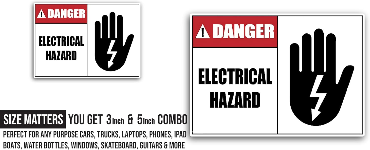 2 (Pieces) 3" and 5" Electrical Hazard Sticker, Waterproof Vinyl Decals for Many Purpose Like Cars, Trucks, Laptops, Phones, Windows and More