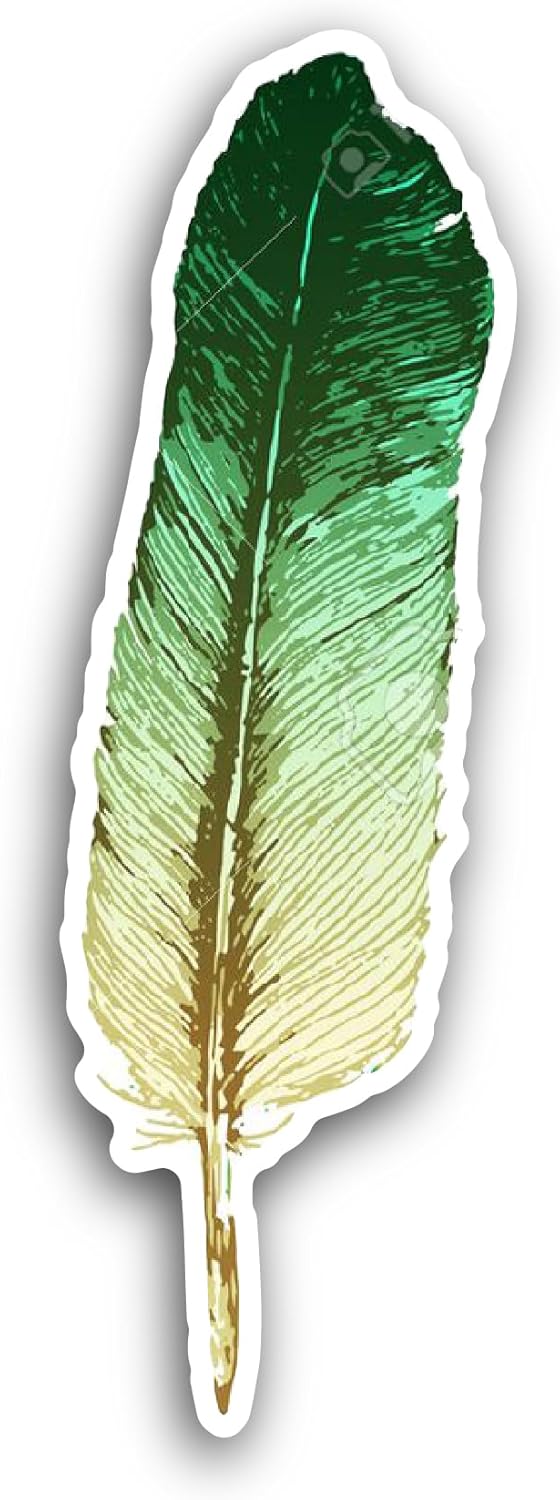 2 (Pieces) 3" and 5" Green Feather Sticker, Waterproof Vinyl Decals for Many Purpose Like Cars, Trucks, Laptops, Phones, Windows and More