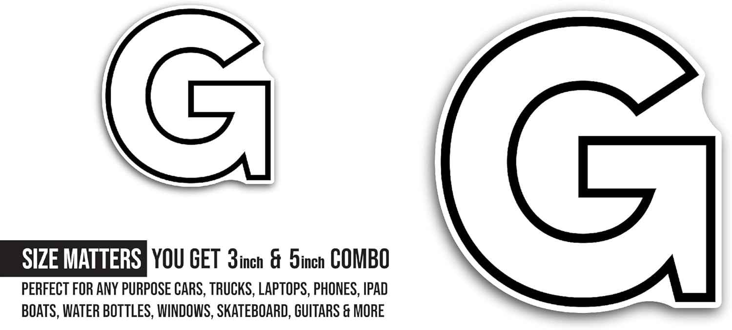 2 (Pieces) 3" and 5" Letter G Sticker, Waterproof Vinyl Decals for Many Purpose Like Cars, Trucks, Laptops, Phones, Windows and More