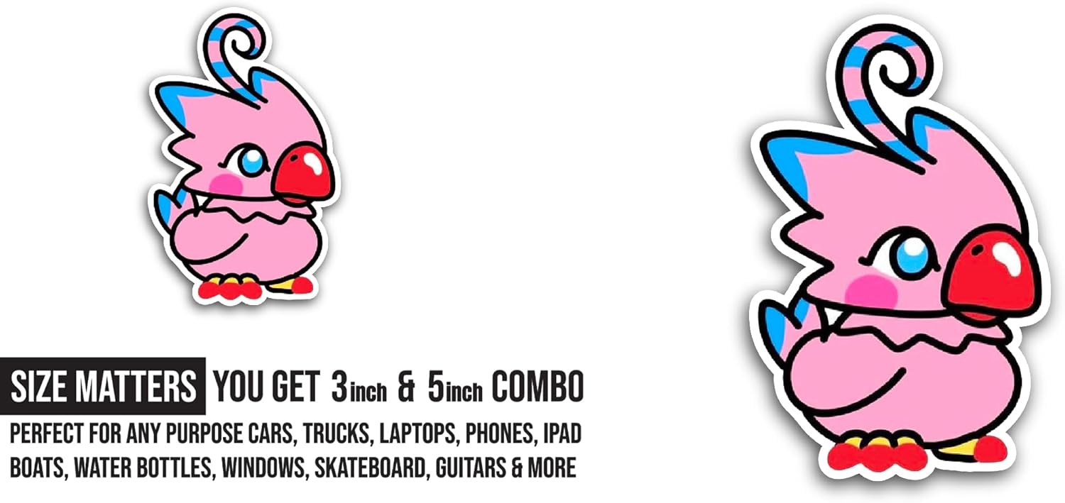2 (Pieces) 3" and 5" Cartoon Pink Bird Sticker, Waterproof Vinyl Decals for Many Purpose Like Cars, Trucks, Laptops, Phones, Windows and More