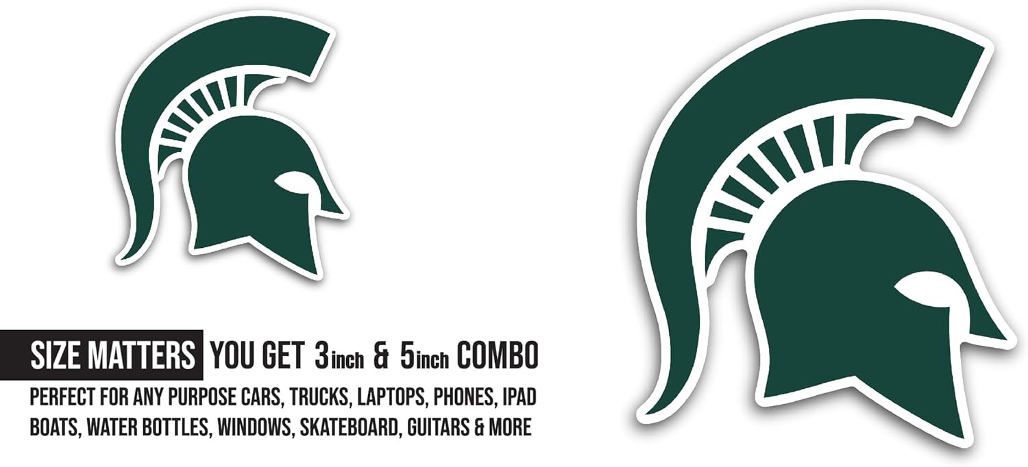 2 (Pieces) 3" and 5" Michigan State Sp@rtans Sticker, Waterproof Vinyl Decals for Many Purpose Like Cars, Trucks, Laptops, Phones, Windows and More