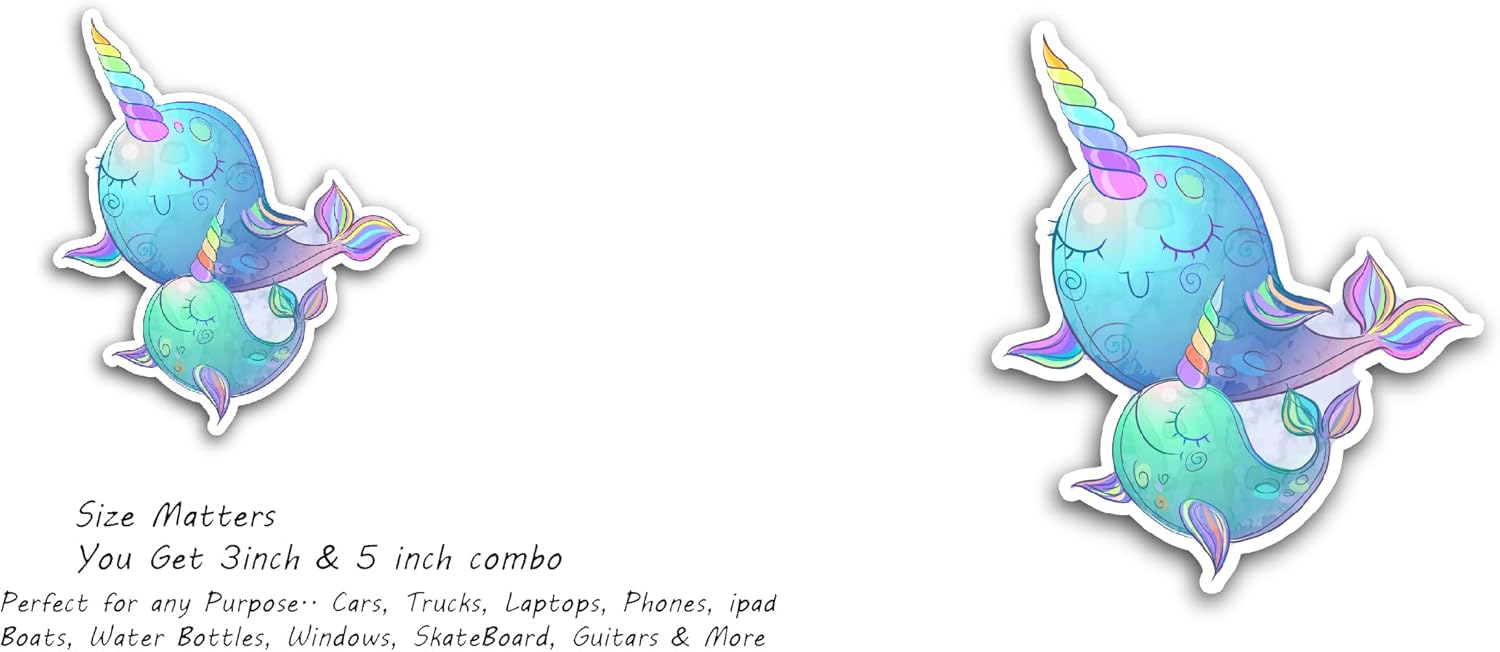 2 (Pieces) 3" and 5" Unicorn Fishy Sticker, Waterproof Vinyl Decals for Many Purpose Like Cars, Trucks, Laptops, Phones, Windows and More