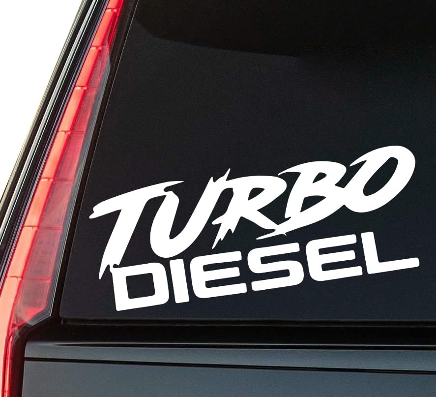 Turbo Diesel Window Vinyl Decal Sticker 6" (White), Waterproof Vinyl Decals for Many Purpose Like Cars, Trucks, Laptops, Phones, Windows and More