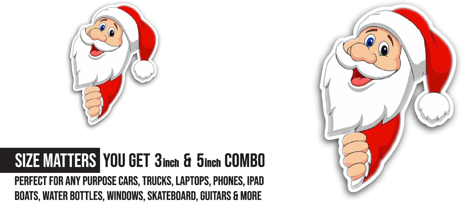 2 (Pieces) 3" and 5" Santa Claus Head Sticker, Waterproof Vinyl Decals for Many Purpose Like Cars, Trucks, Laptops, Phones, Windows and More
