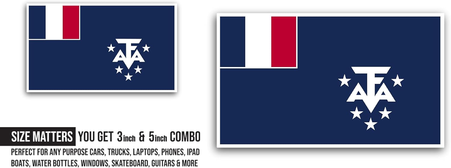 2 (Pieces) 3" and 5" French Southern and Antarctic Lands Flag Sticker, Waterproof Vinyl Decals for Many Purpose Like Cars, Trucks, Laptops, Phones, Windows and More