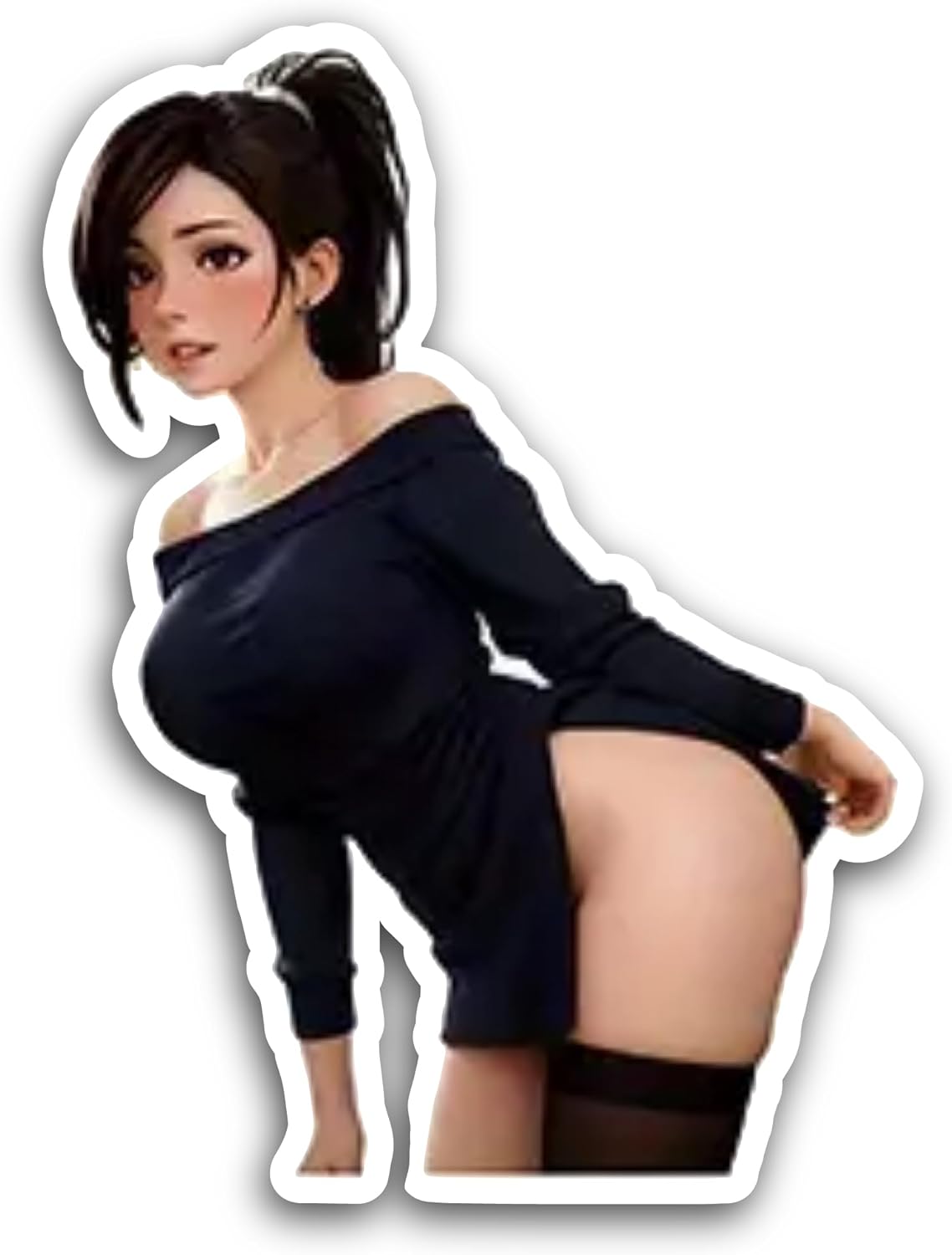 2 (Pieces) 3" and 5" Girl in Black Dress Sticker, Waterproof Vinyl Decals for Many Purpose Like Cars, Trucks, Laptops, Phones, Windows and More