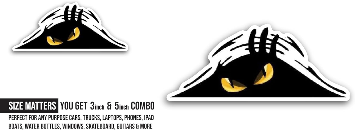 2 (Pieces) 3" and 5" Peeking Monster Sticker, Waterproof Vinyl Decals for Many Purpose Like Cars, Trucks, Laptops, Phones, Windows and More