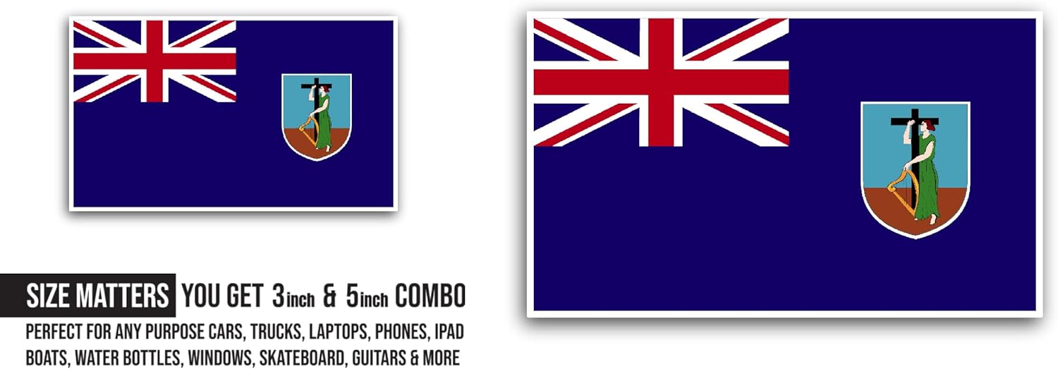 2 (Pieces) 3" and 5" Montserrat Flag Sticker, Waterproof Vinyl Decals for Many Purpose Like Cars, Trucks, Laptops, Phones, Windows and More