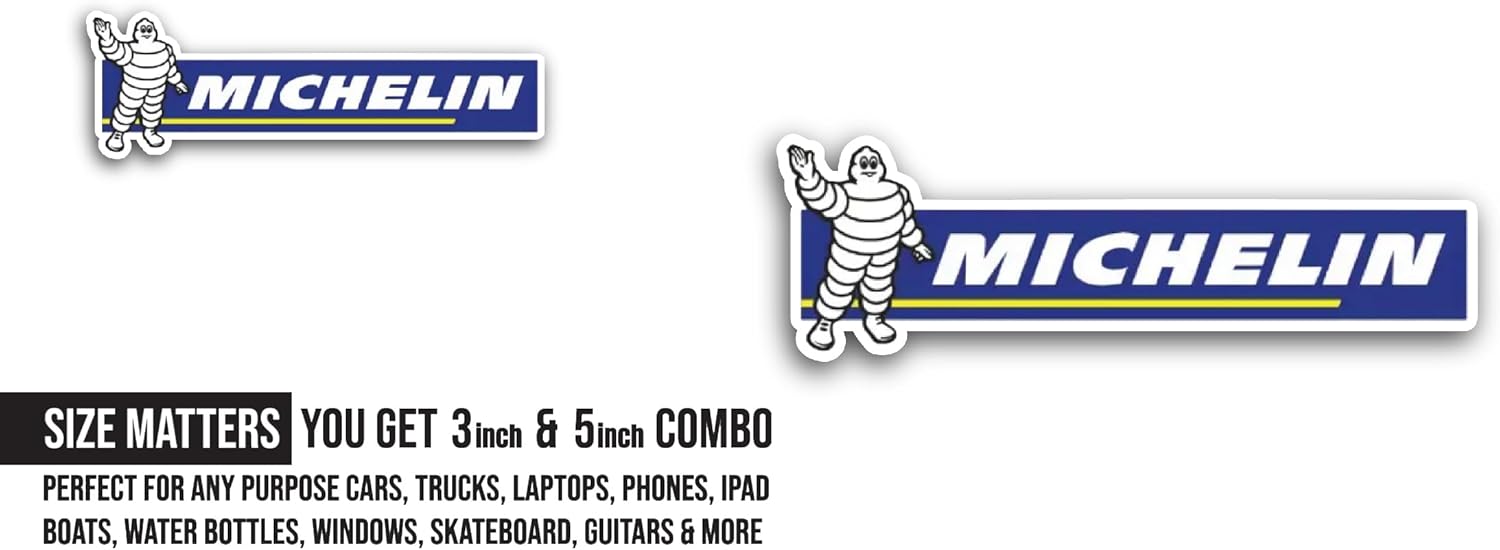 2 (Pieces) 3" and 5" Michelin Text Sticker, Waterproof Vinyl Decals for Many Purpose Like Cars, Trucks, Laptops, Phones, Windows and More