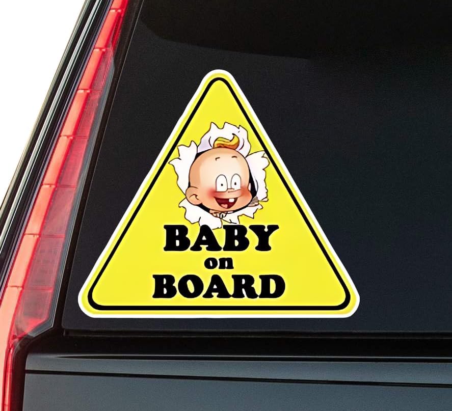 Baby On Board Funny Sign Window Vinyl Decal Sticker 6" (White), Waterproof Vinyl Decals for Many Purpose Like Cars, Trucks, Laptops, Phones, Windows and More