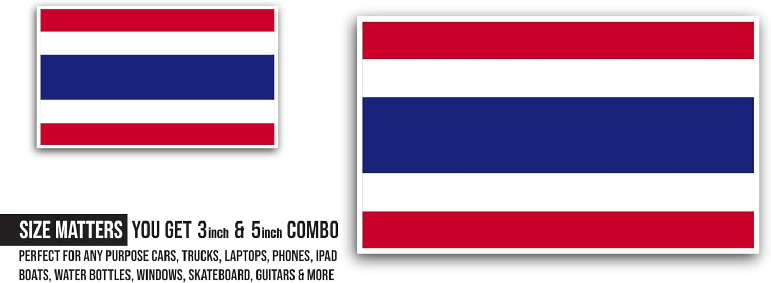 2 (Pieces) 3" and 5" Thailand Flag Sticker, Waterproof Vinyl Decals for Many Purpose Like Cars, Trucks, Laptops, Phones, Windows and More