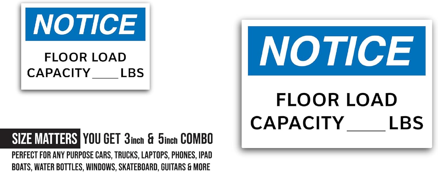 2 (Pieces) 3" and 5" Floor Load Capacity Sticker, Waterproof Vinyl Decals for Many Purpose Like Cars, Trucks, Laptops, Phones, Windows and More