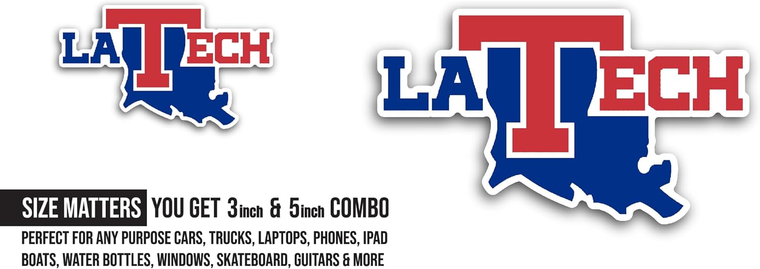 2 (Pieces) 3" and 5" La Tech Sticker, Waterproof Vinyl Decals for Many Purpose Like Cars, Trucks, Laptops, Phones, Windows and More