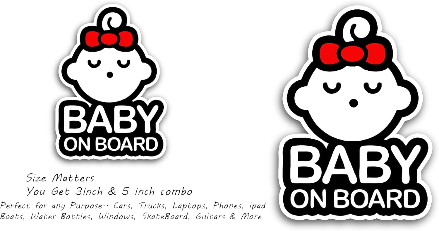 2 (Pieces) 3" and 5" Baby on Board Text Sticker, Waterproof Vinyl Decals for Many Purpose Like Cars, Trucks, Laptops, Phones, Windows and More