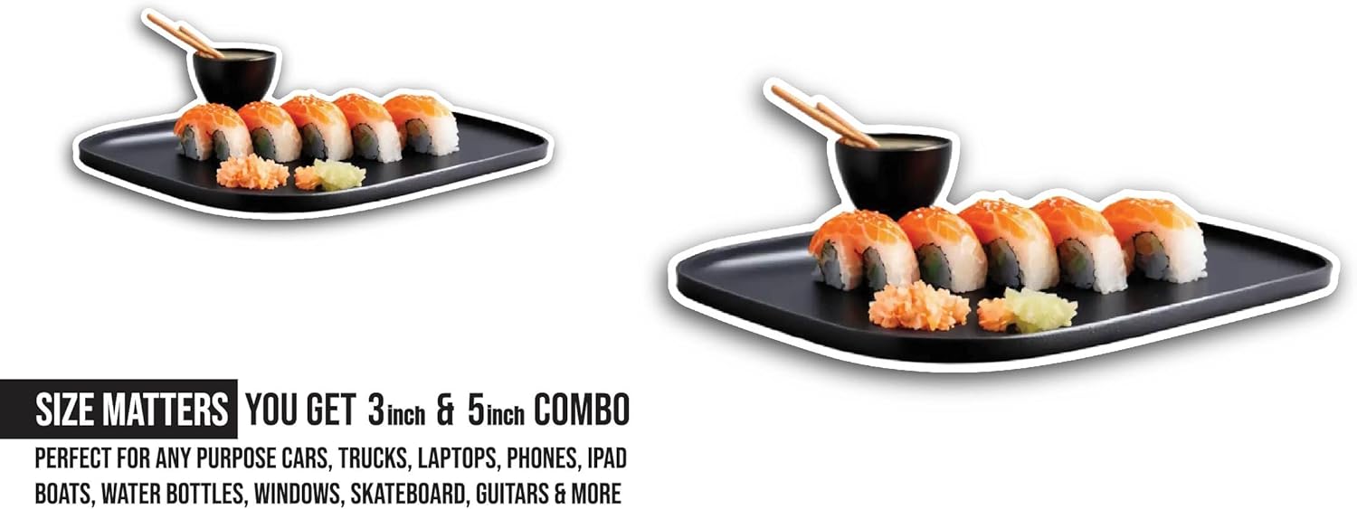 2 (Pieces) 3" and 5" Sushi Plate Sticker, Waterproof Vinyl Decals for Many Purpose Like Cars, Trucks, Laptops, Phones, Windows and More