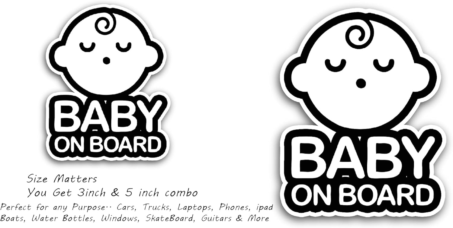 2 (Pieces) 3" and 5" Baby on Board Sticker, Waterproof Vinyl Decals for Many Purpose Like Cars, Trucks, Laptops, Phones, Windows and More