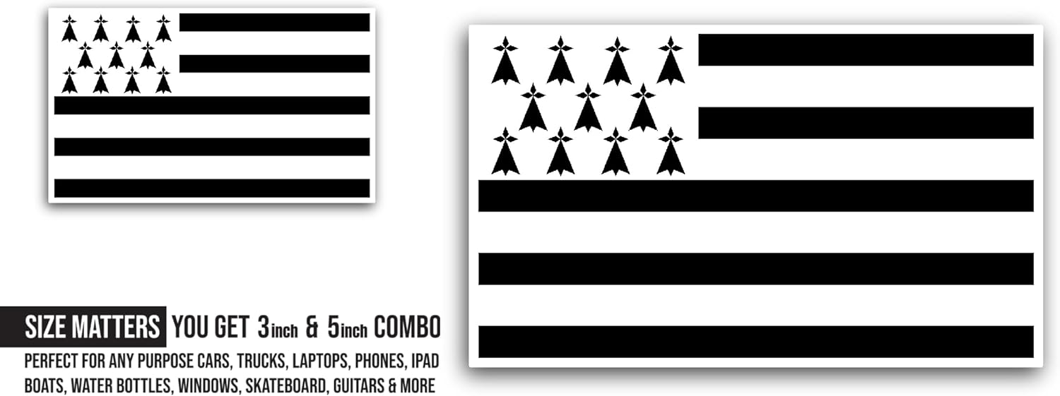 2 (Pieces) 3" and 5" Brittany Flag Sticker, Waterproof Vinyl Decals for Many Purpose Like Cars, Trucks, Laptops, Phones, Windows and More