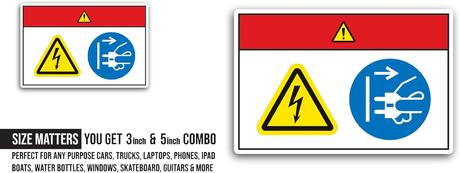 2 (Pieces) 3" and 5" Electrical Warning Sticker, Waterproof Vinyl Decals for Many Purpose Like Cars, Trucks, Laptops, Phones, Windows and More