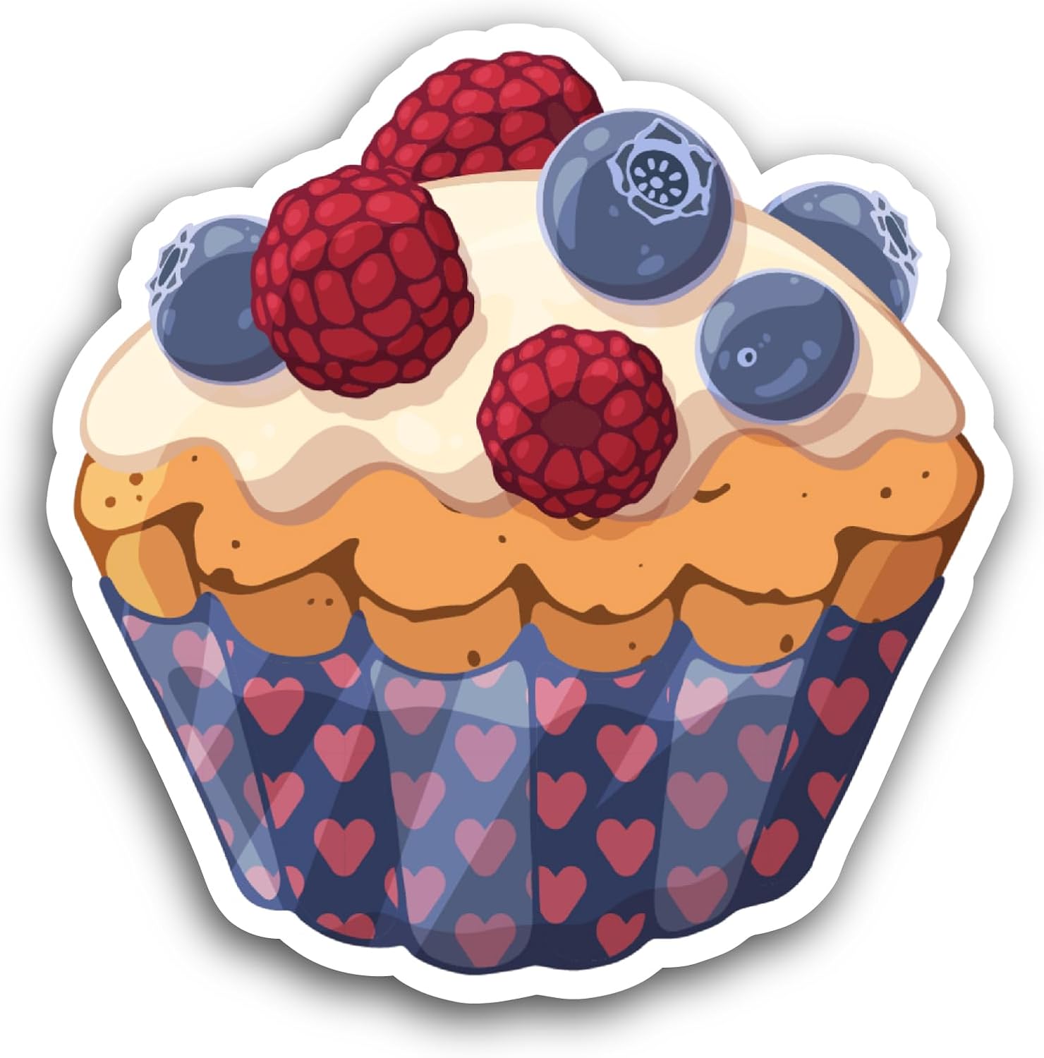 2 (Pieces) 3" and 5" Raspberry and Blueberry Cupcake Sticker, Waterproof Vinyl Decals for Many Purpose Like Cars, Trucks, Laptops, Phones, Windows and More