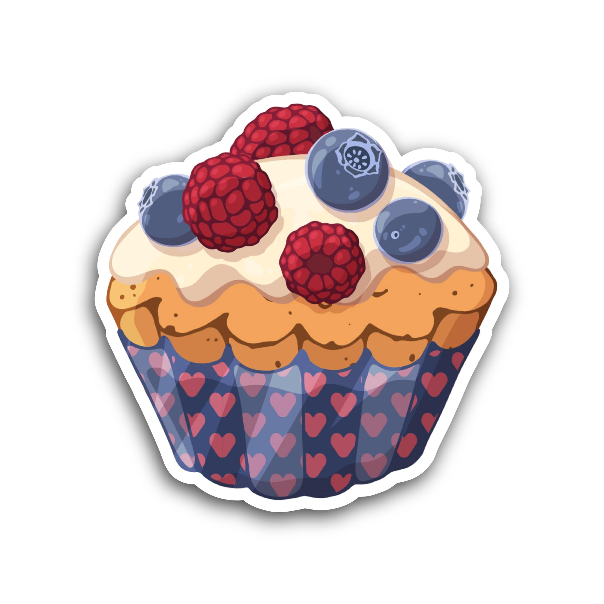 2 (Pieces) 3" and 5" Raspberry and Blueberry Cupcake Sticker, Waterproof Vinyl Decals for Many Purpo