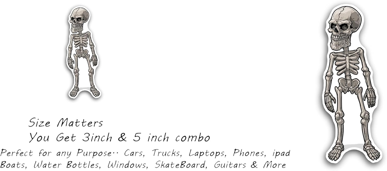 2 (Pieces) 3" and 5" Skeleton Sticker, Waterproof Vinyl Decals for Many Purpose Like Cars, Trucks, Laptops, Phones, Windows and More