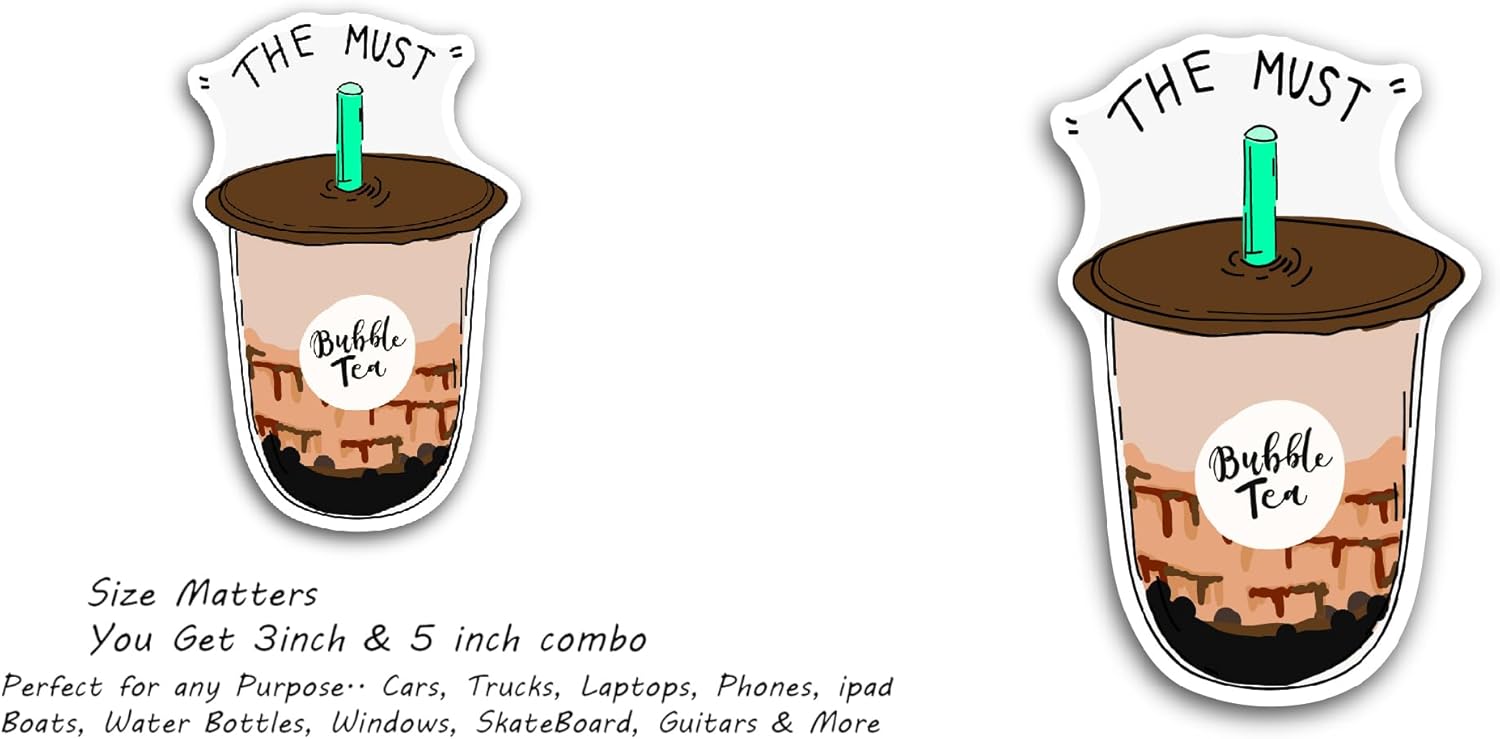 2 (Pieces) 3" and 5" Chocolate Bubble Tea Sticker, Waterproof Vinyl Decals for Many Purpose Like Cars, Trucks, Laptops, Phones, Windows and More