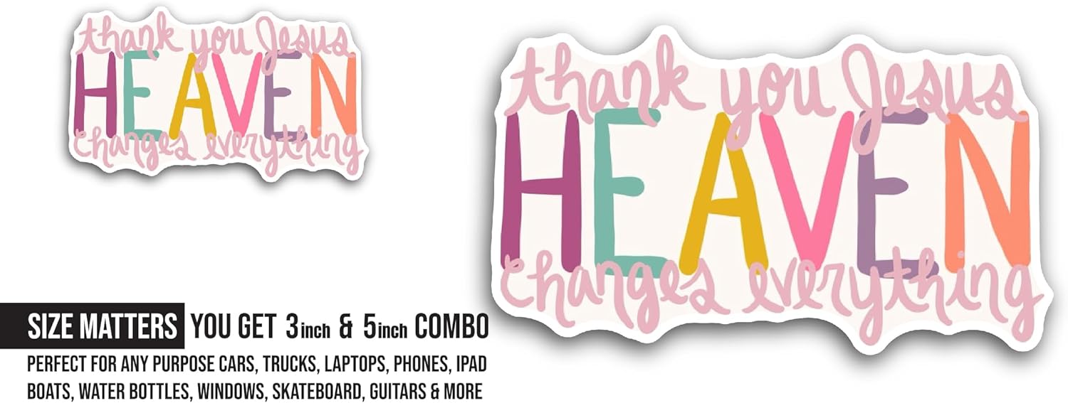 2 (Pieces) 3" and 5" Heaven Sticker, Waterproof Vinyl Decals for Many Purpose Like Cars, Trucks, Laptops, Phones, Windows and More