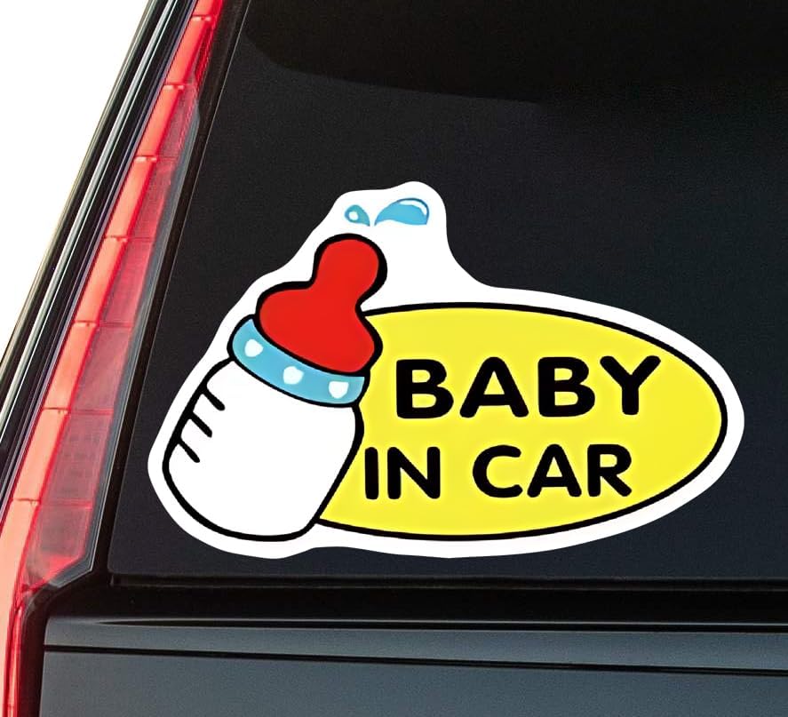 Baby in car Sign Window Vinyl Decal Sticker 6" (White), Waterproof Vinyl Decals for Many Purpose Like Cars, Trucks, Laptops, Phones, Windows and More