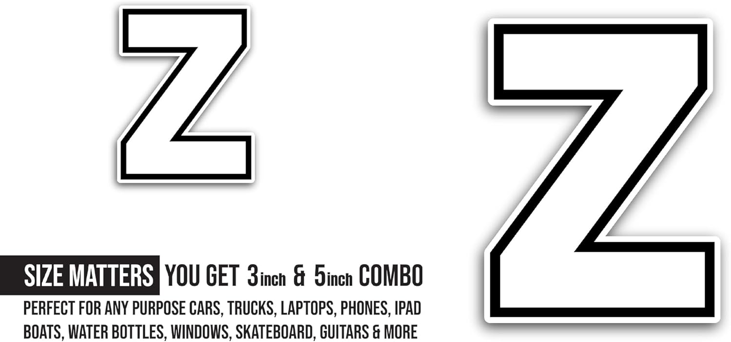 2 (Pieces) 3" and 5" Letter Z Sticker, Waterproof Vinyl Decals for Many Purpose Like Cars, Trucks, Laptops, Phones, Windows and More