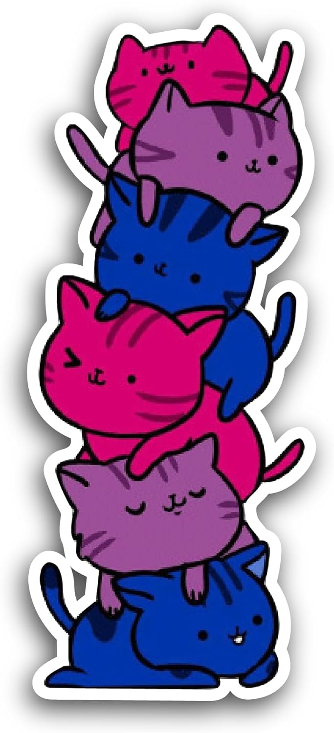 2 (Pieces) 3" and 5" Kawaii Cat Pile Sticker, Waterproof Vinyl Decals for Many Purpose Like Cars, Trucks, Laptops, Phones, Windows and More