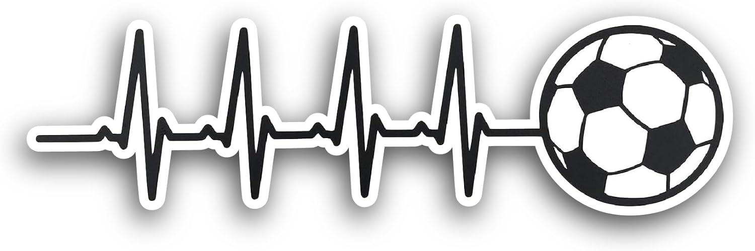 2 (Pieces) 3" and 5" Soccer Ball Heart Beat Sticker, Waterproof Vinyl Decals for Many Purpose Like Cars, Trucks, Laptops, Phones, Windows and More