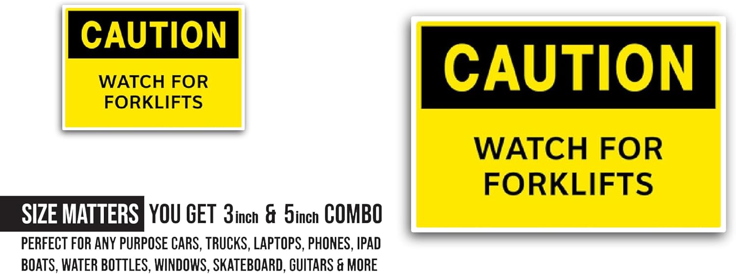 2 (Pieces) 3" and 5" Forklift Safety Sticker, Waterproof Vinyl Decals for Many Purpose Like Cars, Trucks, Laptops, Phones, Windows and More