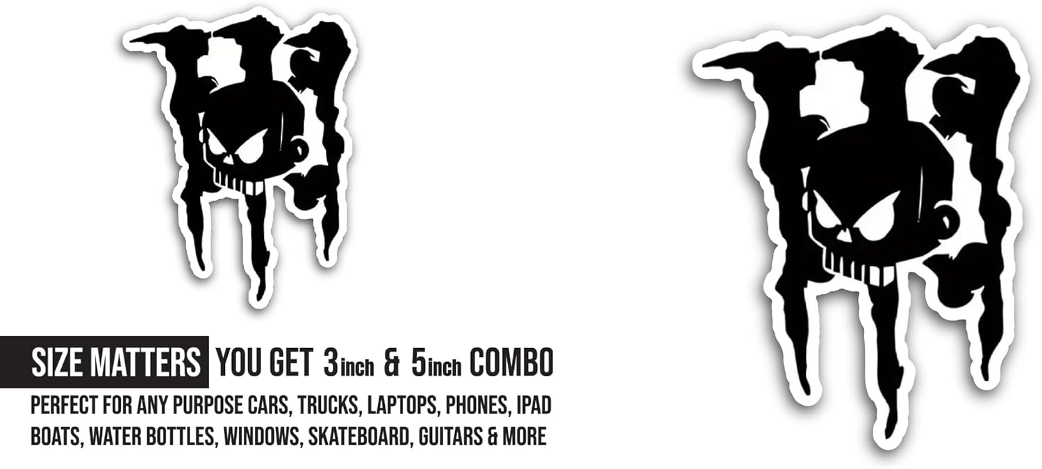 2 (Pieces) 3" and 5" Black Skull Sticker, Waterproof Vinyl Decals for Many Purpose Like Cars, Trucks, Laptops, Phones, Windows and More