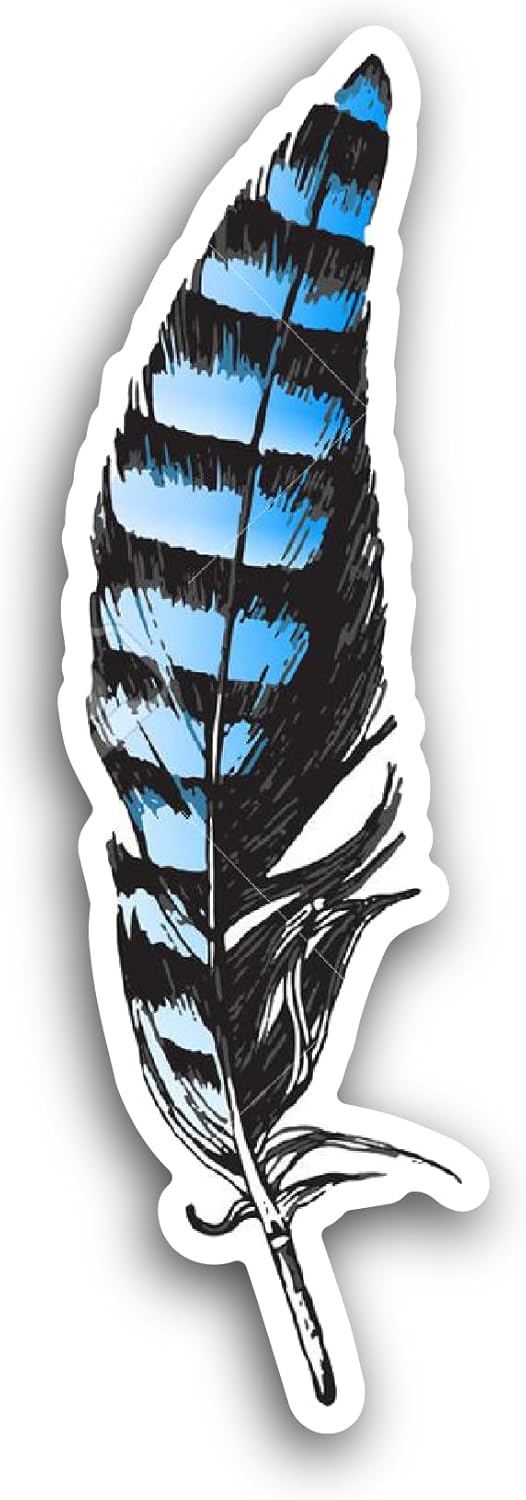 2 (Pieces) 3" and 5" Blue Jay Feather Sticker, Waterproof Vinyl Decals for Many Purpose Like Cars, Trucks, Laptops, Phones, Windows and More