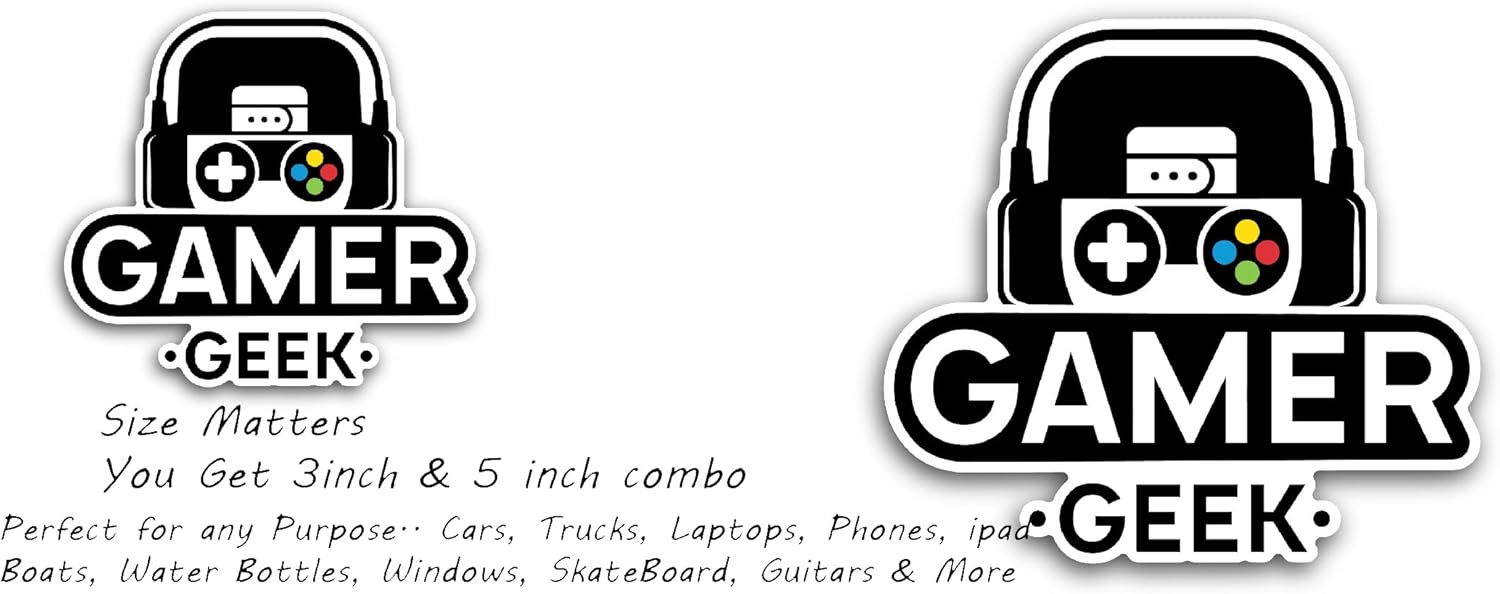 2 (Pieces) 3" and 5" Gamer Sticker, Waterproof Vinyl Decals for Many Purpose Like Cars, Trucks, Laptops, Phones, Windows and More