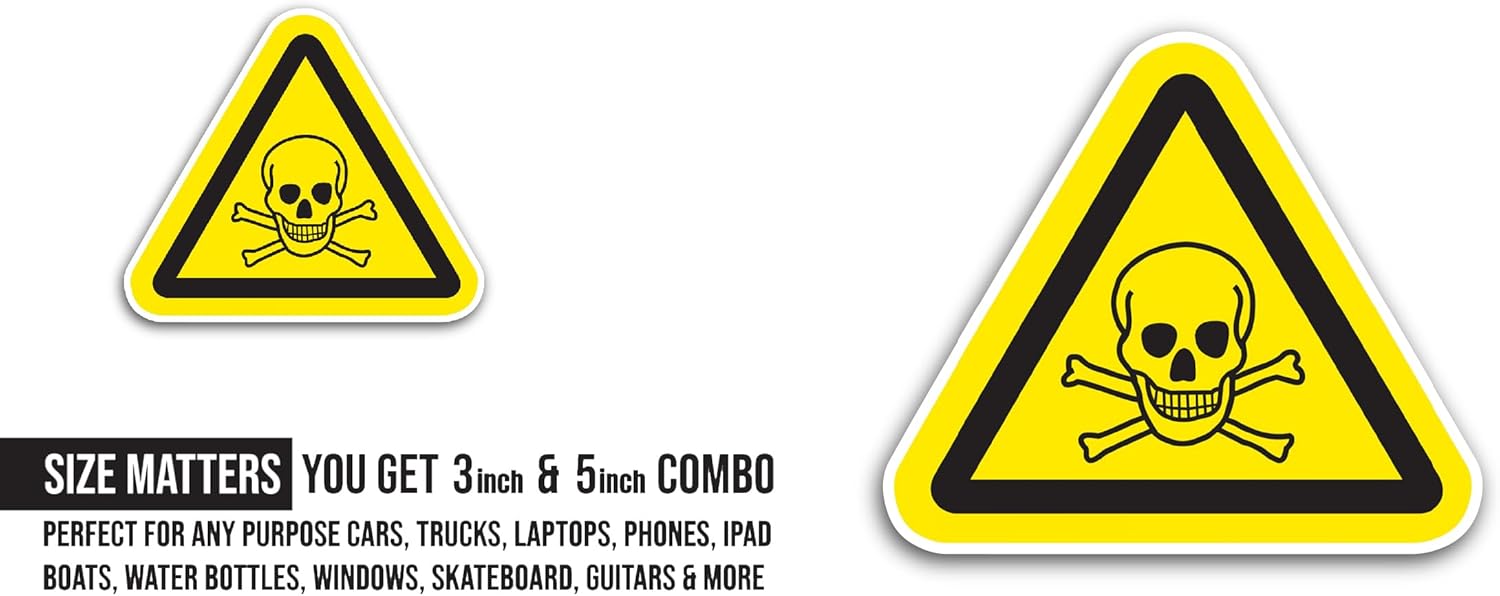 2 (Pieces) 3" and 5" Warning; Toxic Material. Sign Sticker, Waterproof Vinyl Decals for Many Purpose Like Cars, Trucks, Laptops, Phones, Windows and More