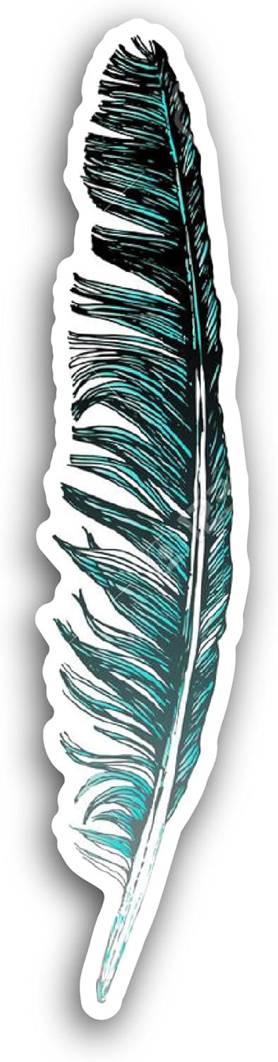 2 (Pieces) 3" and 5" Blue Feather Sticker, Waterproof Vinyl Decals for Many Purpose Like Cars, Trucks, Laptops, Phones, Windows and More