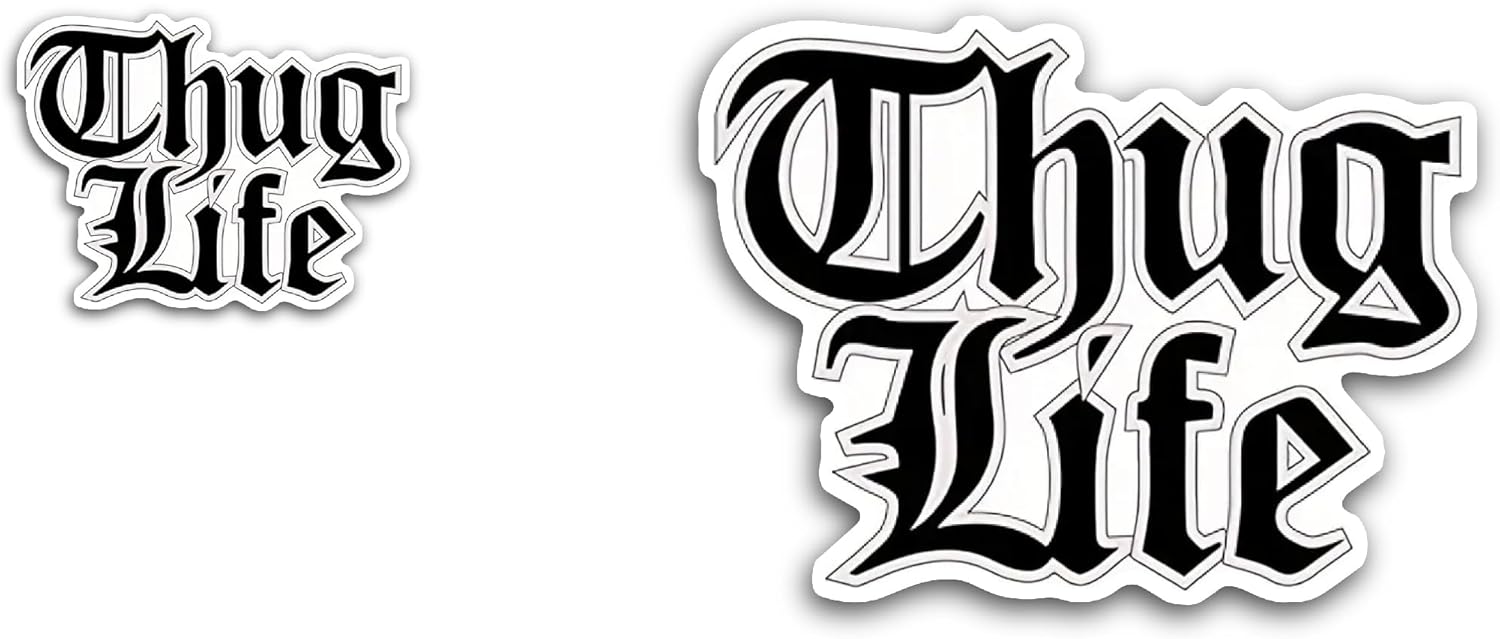 2 (Pieces) 3" and 5" Thug Life Sticker, Waterproof Vinyl Decals for Many Purpose Like Cars, Trucks, Laptops, Phones, Windows and More