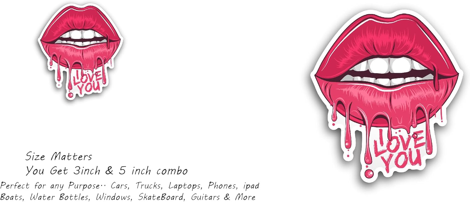2 (Pieces) 3" and 5" I Love You Lips Sticker, Waterproof Vinyl Decals for Many Purpose Like Cars, Trucks, Laptops, Phones, Windows and More